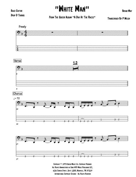 White Man Bass Guitar Tab Sheet Music