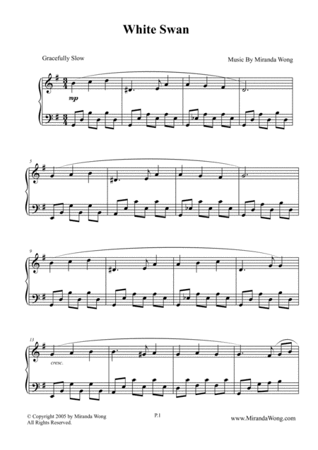 Free Sheet Music White Swan Romantic Piano Music By Miranda Wong