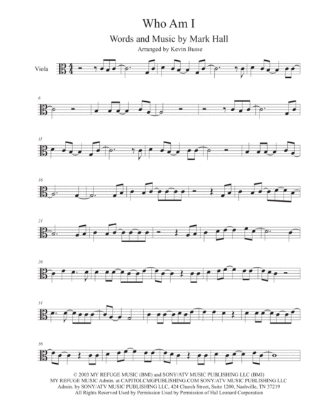 Free Sheet Music Who Am I Easy Key Of C Viola