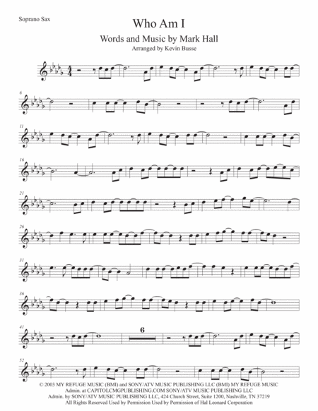 Free Sheet Music Who Am I Original Key Soprano Sax