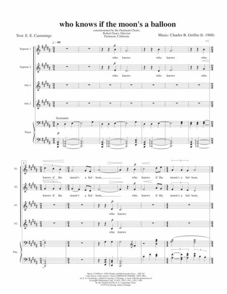 Free Sheet Music Who Knows If The Moons A Balloon Ssaa Piano