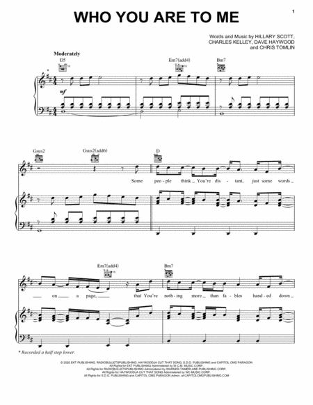 Free Sheet Music Who You Are To Me Feat Lady A