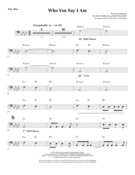 Who You Say I Am Arr Ed Hogan Bass Sheet Music