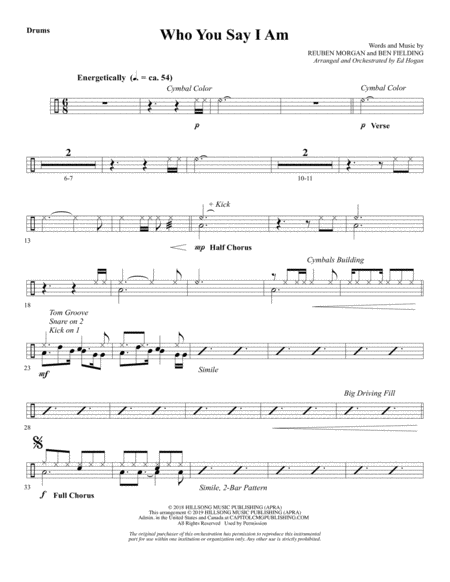 Free Sheet Music Who You Say I Am Arr Ed Hogan Drums