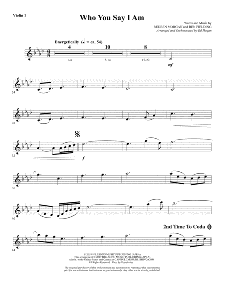 Who You Say I Am Arr Ed Hogan Violin 1 Sheet Music