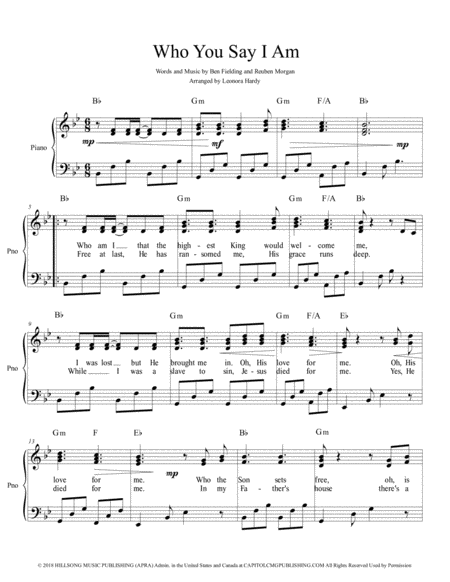 Free Sheet Music Who You Say I Am