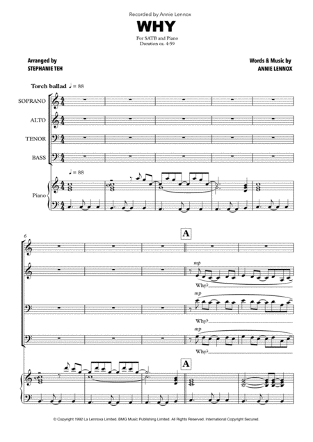 Why Annie Lennox Satb Choir Arr Stephanie Teh Sheet Music