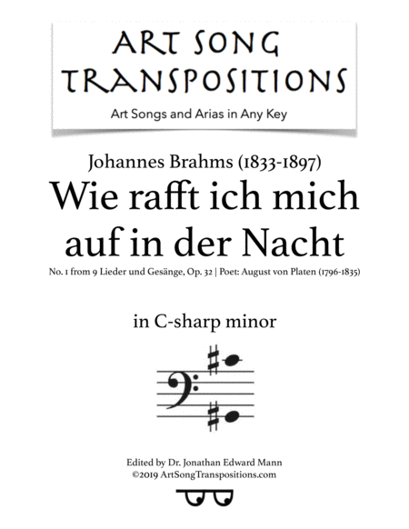 Free Sheet Music Wie Rafft Ich Mich Auf In Der Nacht Op 32 No 1 Transposed To C Sharp Minor Bass Clef