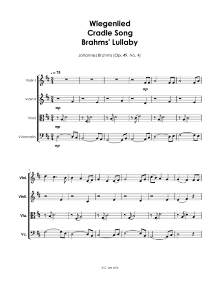 Wiegenlied Cradle Song Brahms Lullaby Sheet Music