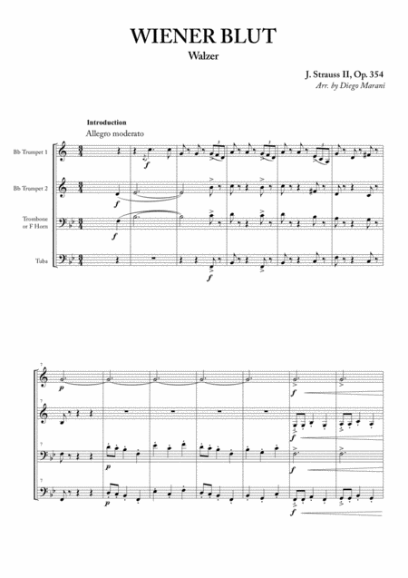 Wiener Blut For Brass Quartet Sheet Music