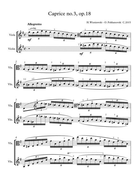 Wieniawski 8 Caprices Op 18 3 In G For Viola And Violin Sheet Music