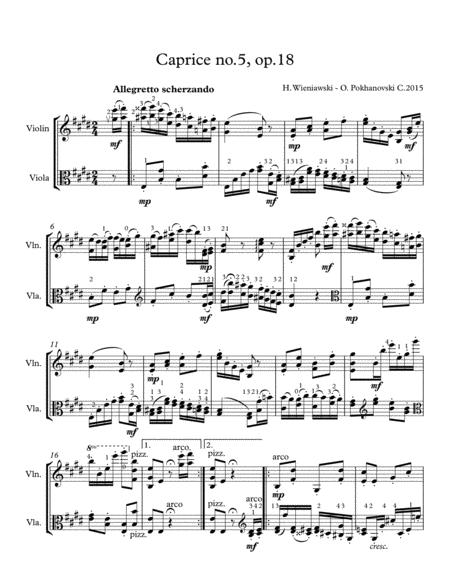 Wieniawski 8 Caprices Op 18 5 In E For Violin And Viola Sheet Music