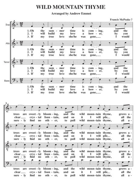 Wild Mountain Thyme A Cappella Sheet Music