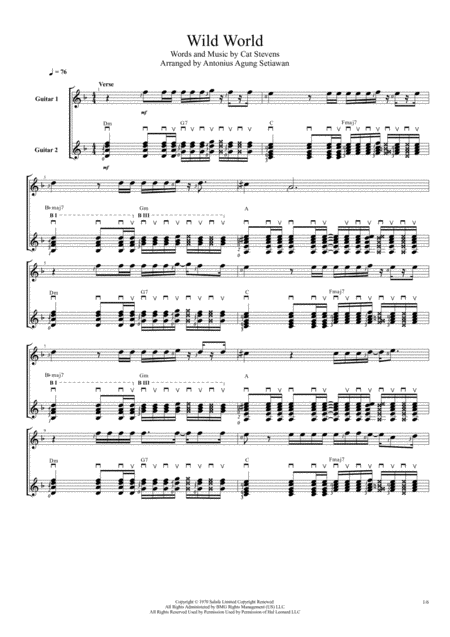 Free Sheet Music Wild World Duet Guitar Score