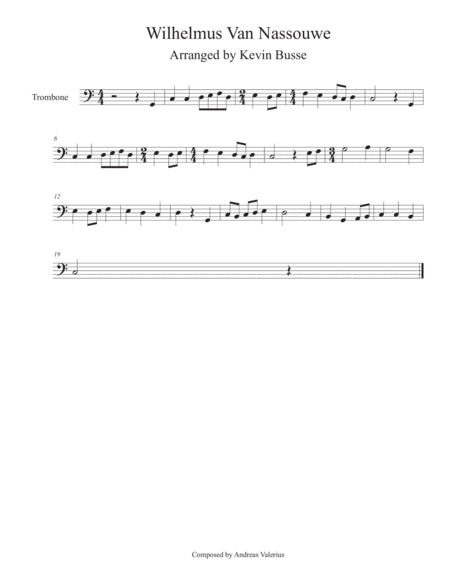 Wilhelmus Van Nassouwe Trombone Sheet Music