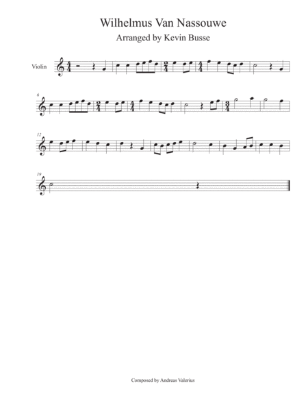 Wilhelmus Van Nassouwe Violin Sheet Music