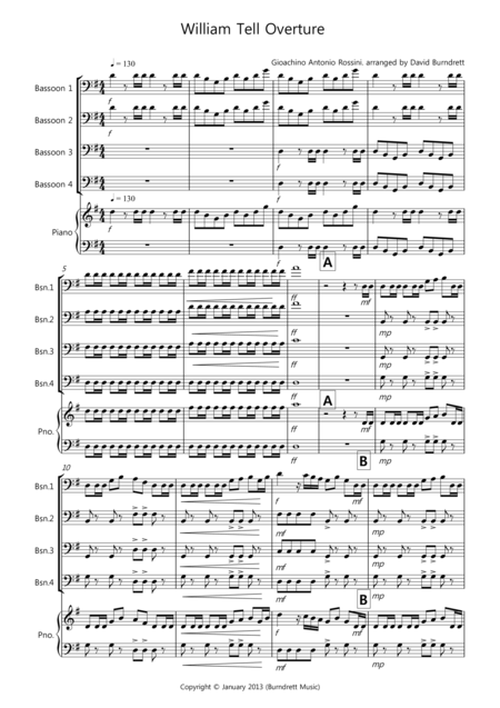 William Tell Overture For Bassoon Quartet Sheet Music