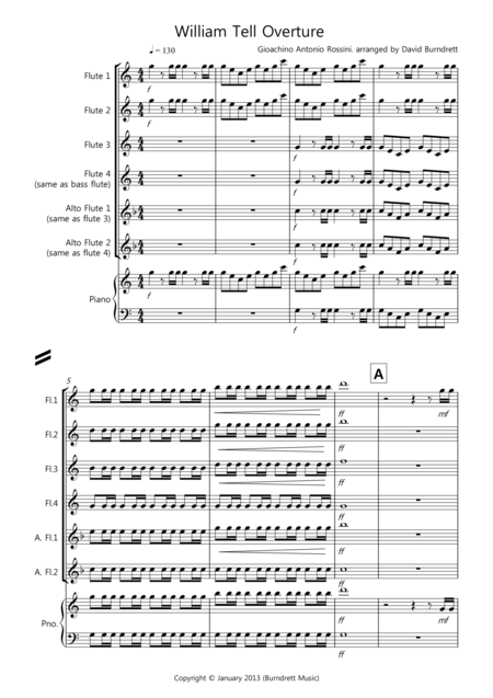 William Tell Overture For Flute Quartet Sheet Music