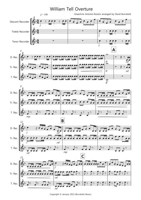 William Tell Overture For Recorder Trio Sheet Music