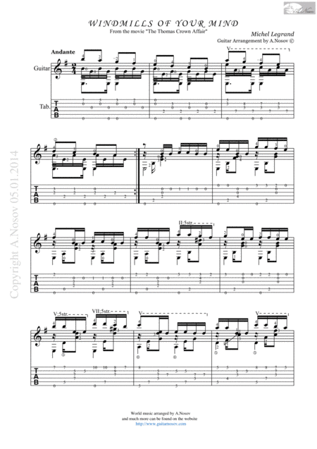 Windmills Of Your Mind Sheet Music For Guitar Sheet Music