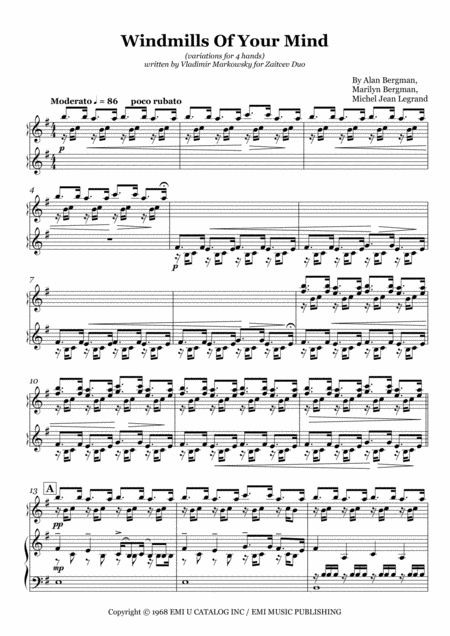 Free Sheet Music Windmills Of Your Mind