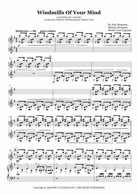 Windmills Of Your Mind Sheet Music