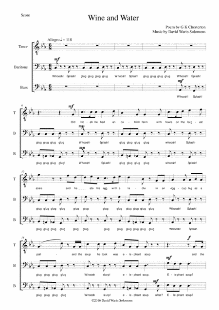 Wine And Water For Three Male Voices Or Male Choir Tbarb Sheet Music