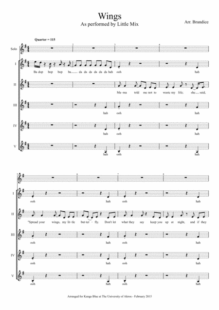 Free Sheet Music Wings Sssaa A Cappella