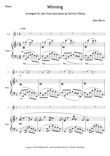 Winning From Eternal Echoes By John Barry Flute And Piano Sheet Music