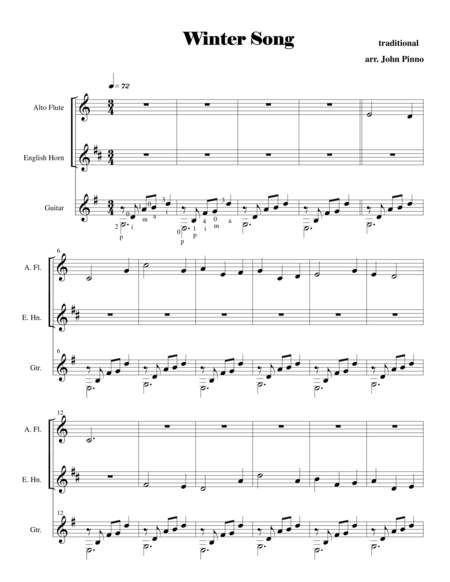 Winter Song Alto Flute English Horn And Classical Guitar Sheet Music