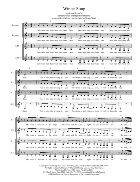 Winter Song Ssaa A Capella Sheet Music