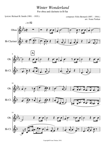 Winter Wonderland For Oboe And Clarineto Sheet Music