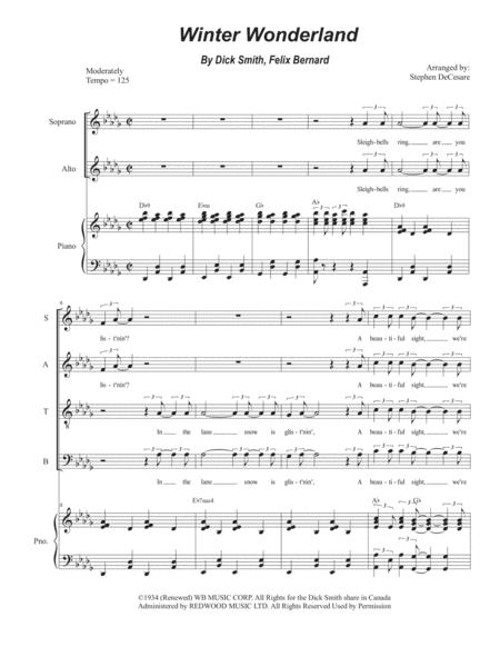 Winter Wonderland For Vocal Quartet Satb Sheet Music