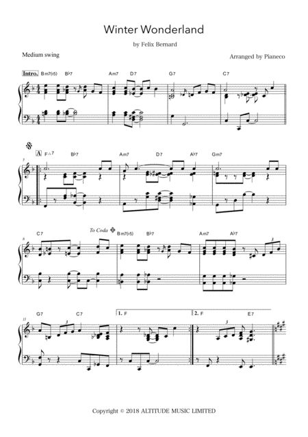 Winter Wonderland Jazz Piano Sheet Music