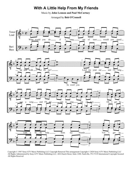 With A Little Help From My Friends Men 4 Part A Cappella Sheet Music