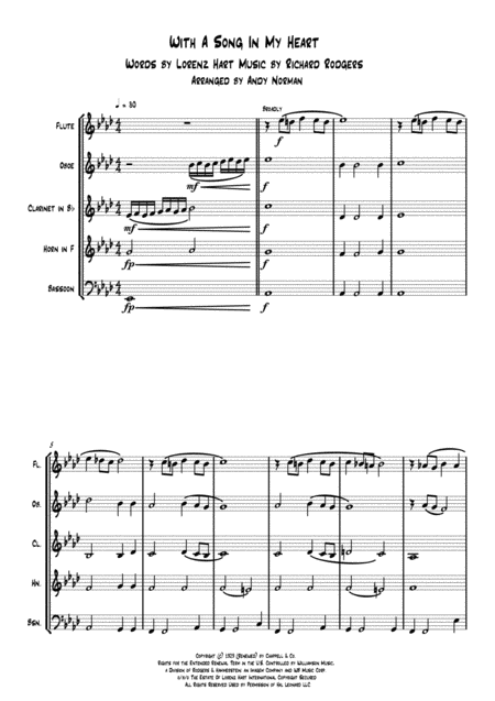 With A Song In My Heart Wind Quintet Sheet Music