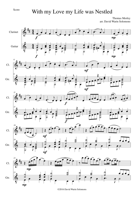 Free Sheet Music With My Love My Life Was Nestled With Variations For Clarinet And Guitar