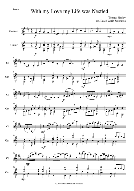 With My Love My Life Was Nestled With Variations For Clarinet And Guitar Sheet Music