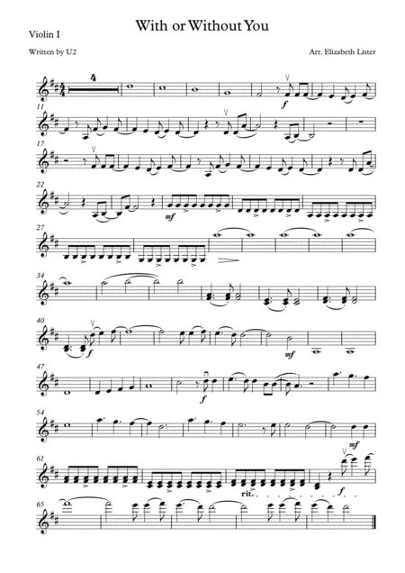 With Or Without You String Quartet Sheet Music