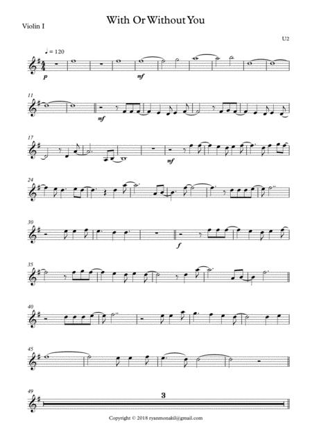 With Or Without You U2 String Quartet Sheet Music