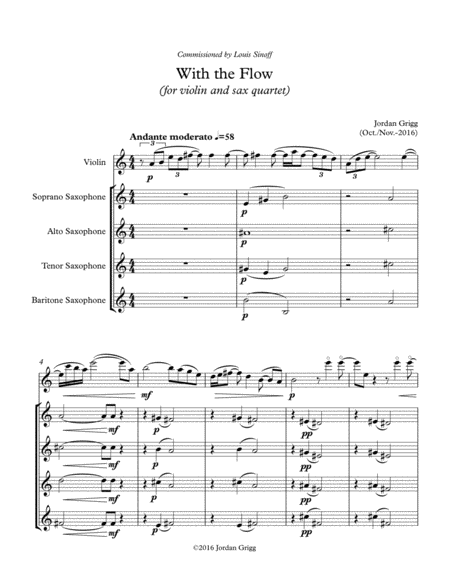 With The Flow For Violin And Sax Quartet Sheet Music