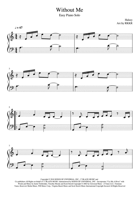 Free Sheet Music Without Me Easy Piano Solo