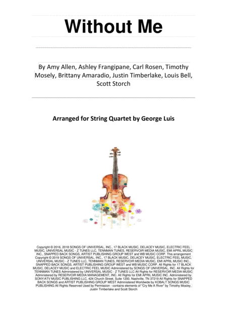 Without Me For String Quartet Sheet Music