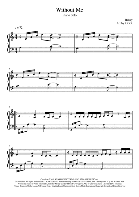 Without Me Piano Solo A Minor Sheet Music