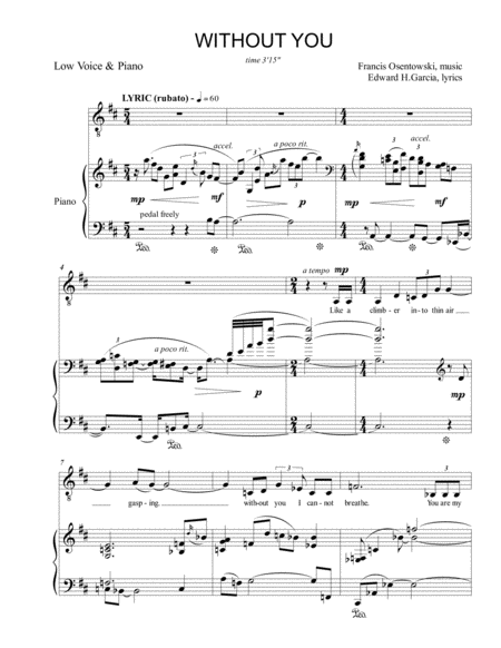 Without You Low Voice Sheet Music