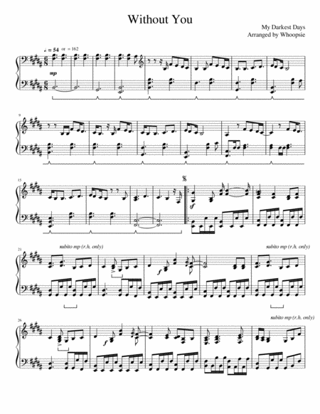 Free Sheet Music Without You My Darkest Days