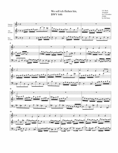 Free Sheet Music Wo Soll Ich Fliehen Hin Bwv 646 For Organ From Schuebler Chorales Arrangement For 3 Recorders