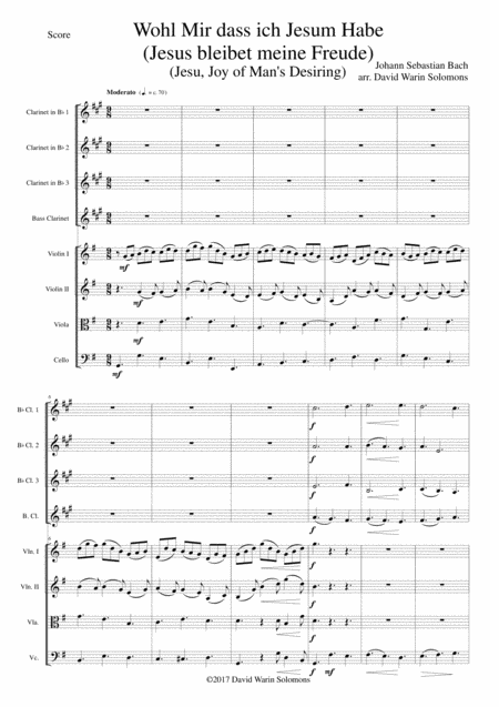 Wohl Mir Dass Ich Jesum Habe Jesus Bleibet Meine Freude Jesu Joy Of Mans Desiring For Clarinet Quartet And Strings Sheet Music