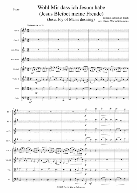 Wohl Mir Dass Ich Jesum Habe Jesus Bleibet Meine Freude Jesu Joy Of Mans Desiring For Flute Quartet And Strings Sheet Music