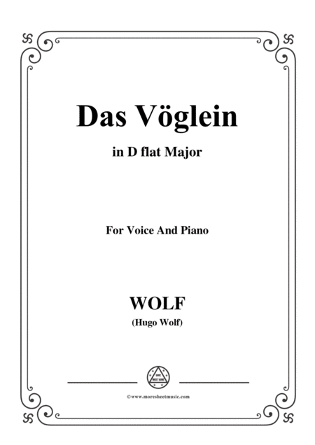 Wolf Das Vglein In D Flat Major For Voice And Piano Sheet Music